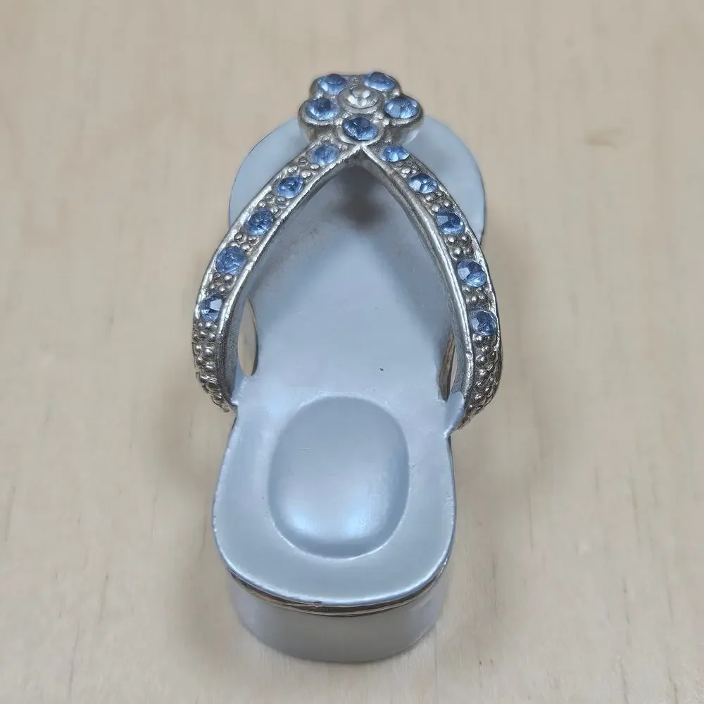 Blue FlipFlop Jeweled Keepsake Trinket Box gold-plated trim Austrian Crystals